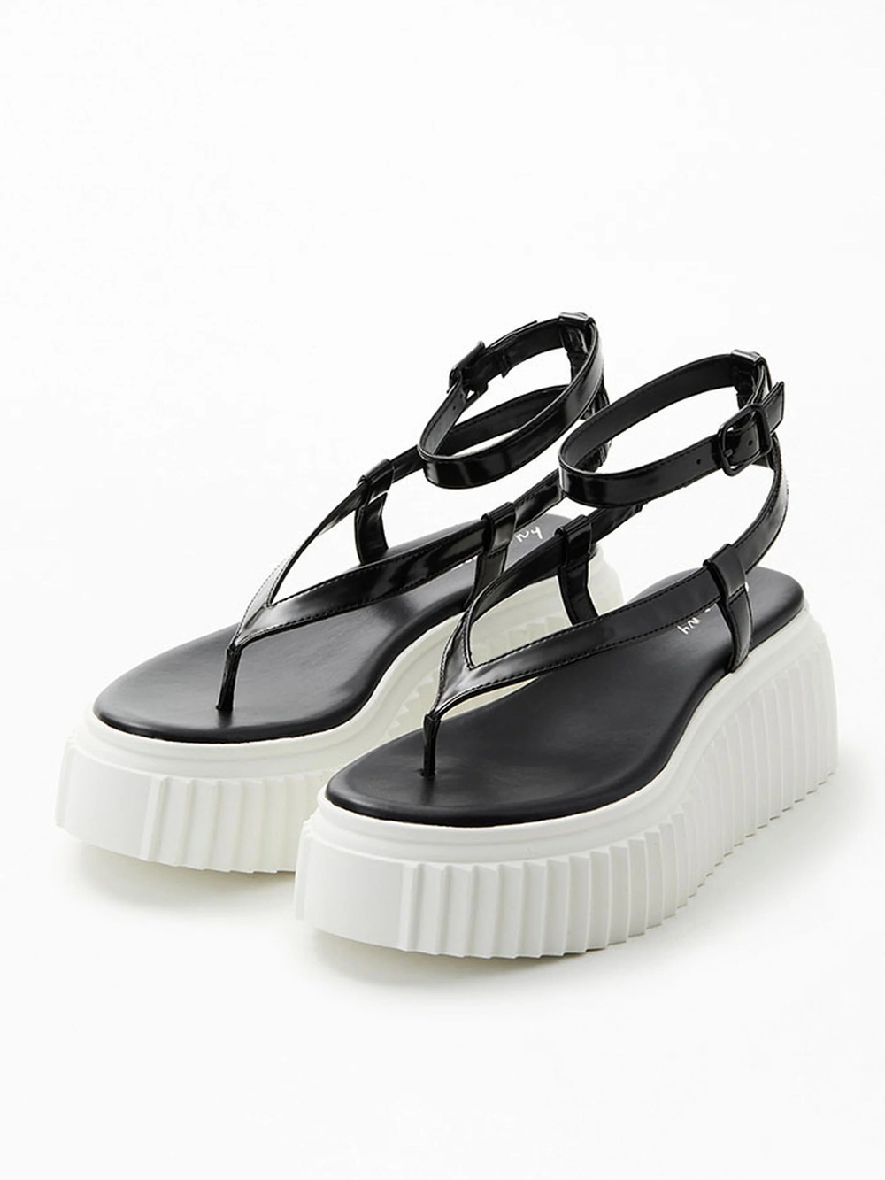 Circus NY Platform Thong Sandals in Black and White with Ankle Strap NWT